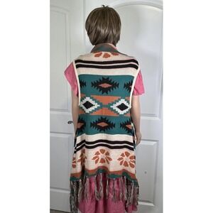 Lildy Cardigan Sweater/Poncho Women's L/XL Aztec Fringe Boho Western‎ Pullover
